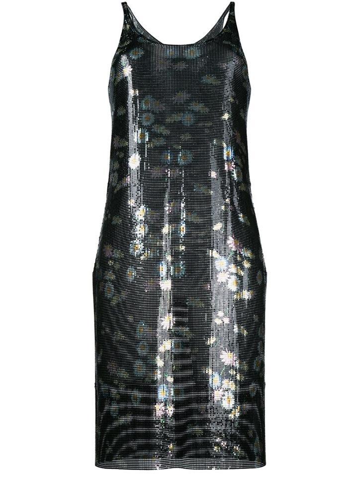 Paco Rabanne Flroal Print Metal Dress, Women's, Size: 36, Black, Metal