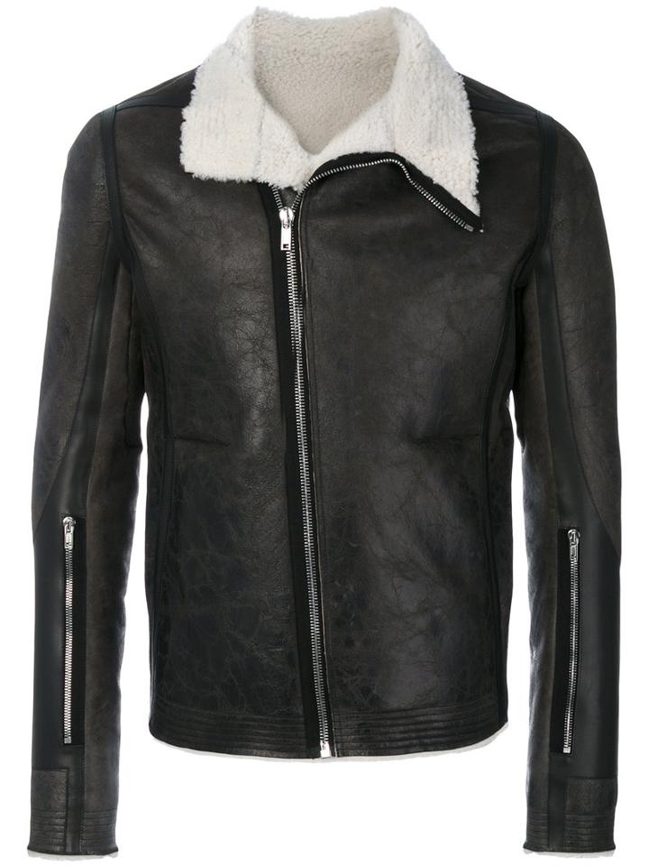 Rick Owens - Shearling Lined Jacket - Men - Cotton/calf Leather/sheep Skin/shearling - 48, Black, Cotton/calf Leather/sheep Skin/shearling