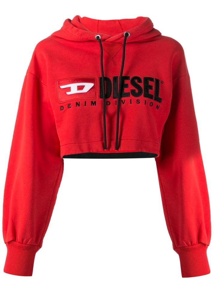 Diesel Cropped Hoodie With Denim Division Logo - Red