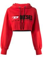 Diesel Cropped Hoodie With Denim Division Logo - Red