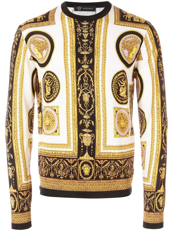 Versace Baroque Print Jumper - Yellow & Orange
