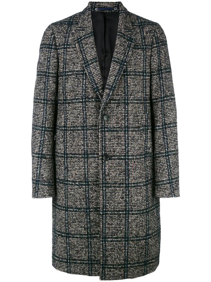 Ps By Paul Smith Checked Single Breasted Coat, Size: Medium, Grey, Wool/polyester/acrylic/viscose