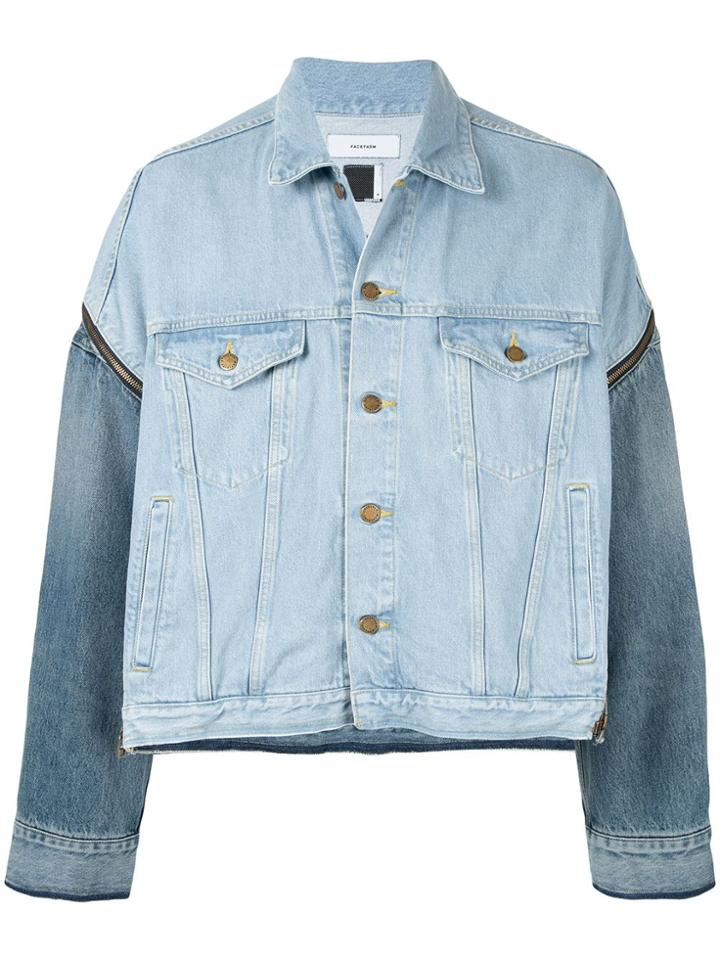 Facetasm Contrast Sleeves Denim Jacket - Blue