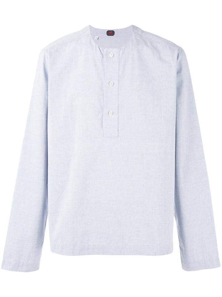 Mp Massimo Piombo - Henley Shirt - Men - Cotton/polyester - M, Blue, Cotton/polyester