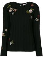 Red Valentino - Embroidered Ribbed Jumper - Women - Polyamide/polyester/viscose/wool - L, Black, Polyamide/polyester/viscose/wool