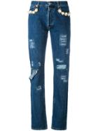 Forte Couture Embellished Distressed Jeans - Blue
