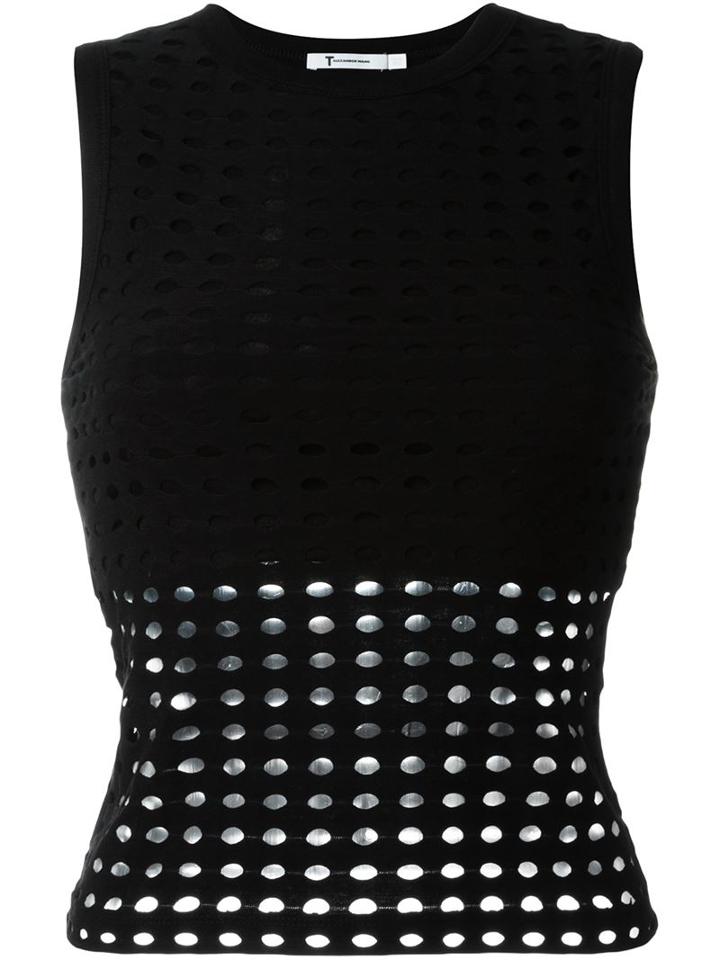 T By Alexander Wang Perforated Tank Top, Women's, Size: Large, Black, Polyester/rayon/spandex/elastane
