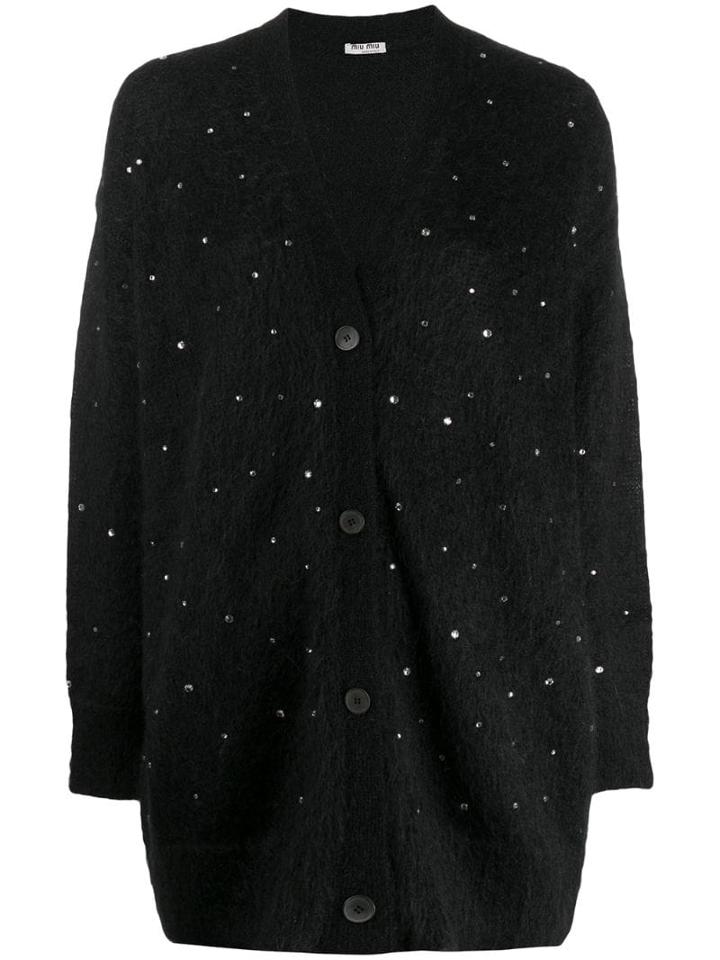Miu Miu Sequin Embroidered Cardigan - Black