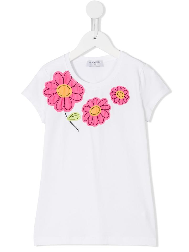 Monnalisa Floral Patch T-shirt, Girl's, Size: 11 Yrs, White