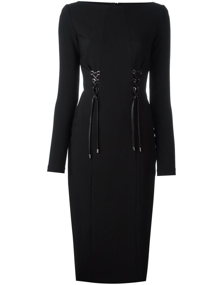 Plein Sud Lace-up Detail Pencil Dress, Women's, Size: 40, Black, Leather/polyamide/polyester/wool