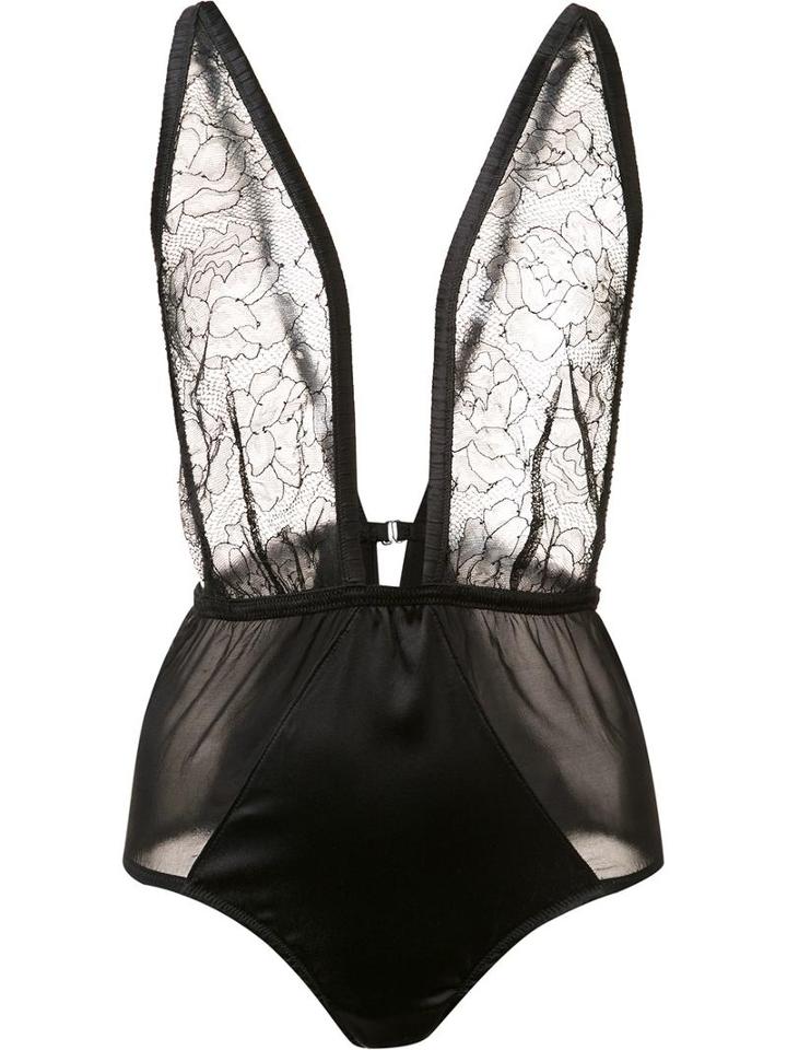 Fleur Du Mal 'rose' Lace Tie Bodysuit, Women's, Size: Xs, Black, Silk