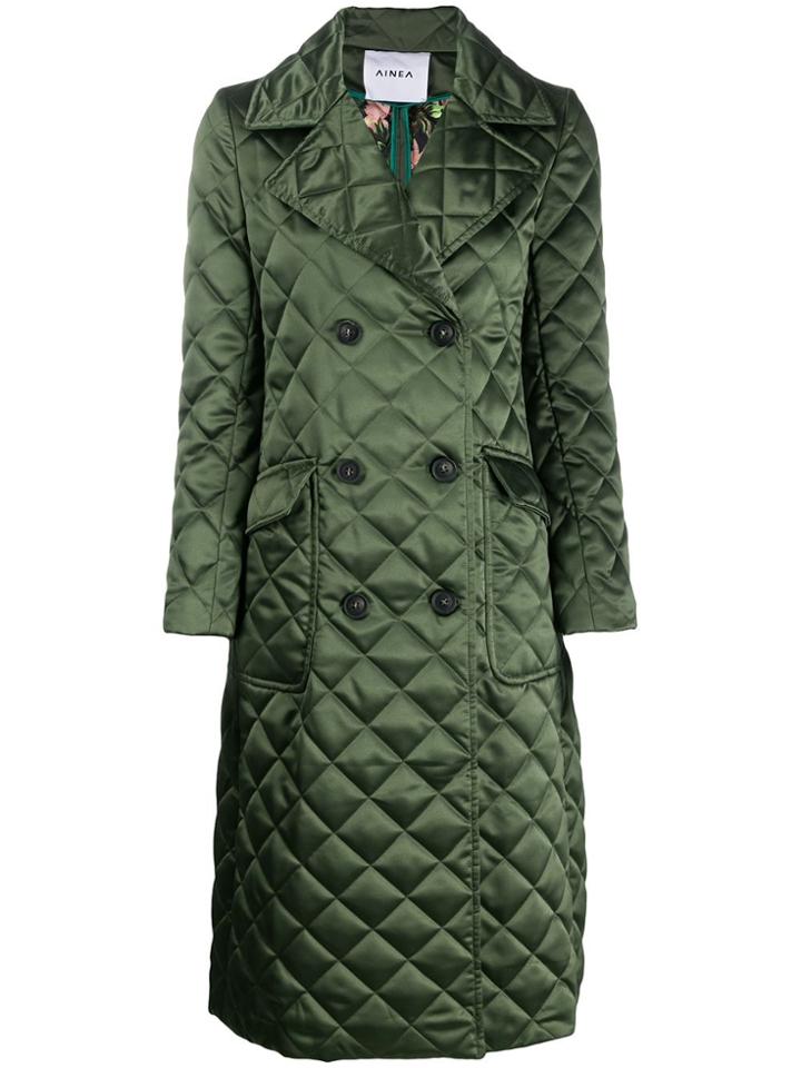 Ainea Diamond Quilt Double-breasted Coat - Green