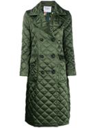 Ainea Diamond Quilt Double-breasted Coat - Green