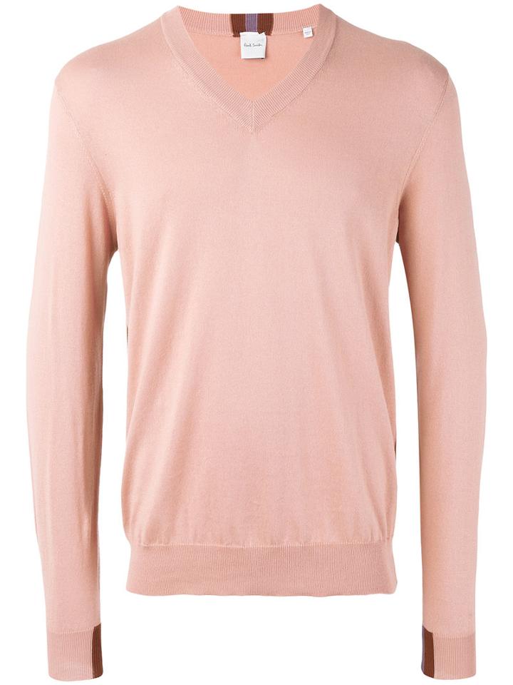 Paul Smith - Classic V-neck Jumper - Men - Cotton - L, Pink/purple, Cotton