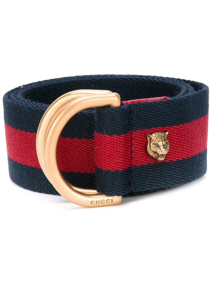 Gucci - Feline-embellished Sylvie Web Belt - Women - Cotton/metal - 85, Blue, Cotton/metal