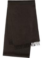 Prada Fringed Logo Embroidered Scarf - Brown