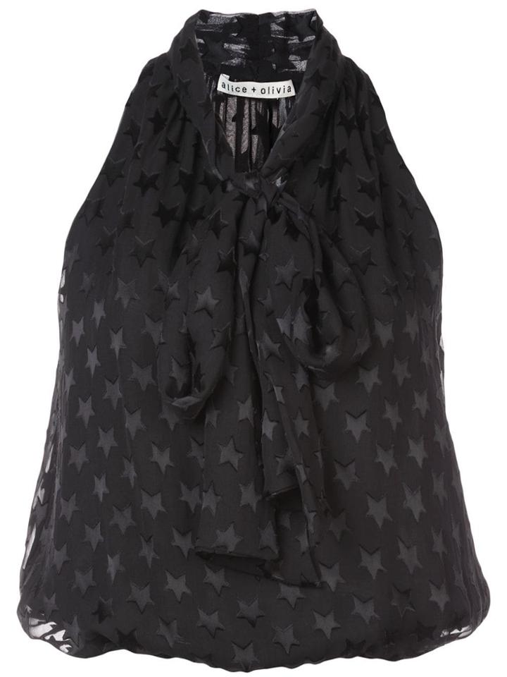 Alice+olivia Delphine Tie Neck Top - Black