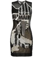Balmain Newsprint Logo Sequin Dress - Black
