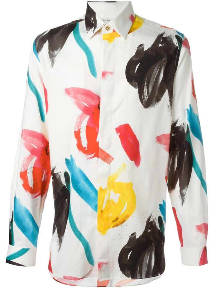 Multicolour Paint Print Shirt - Men - Cotton/modal/cashmere - 41, White, Cotton/modal/cashmere, Paul Smith