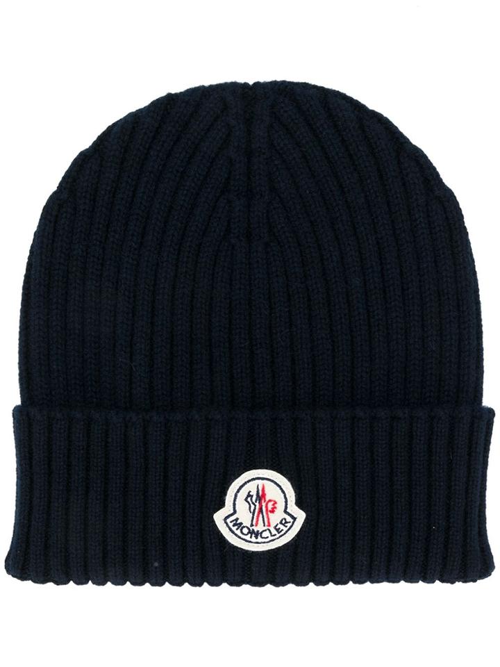 Moncler Cashmere Logo Patch Beanie - Blue