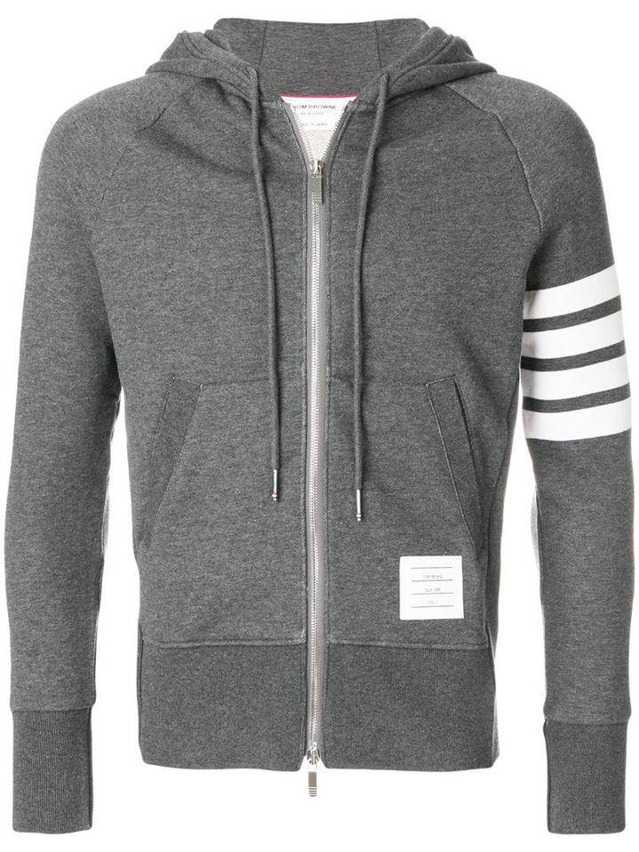 Thom Browne Engineered 4-bar Zip-up Jersey Hoodie - Grey