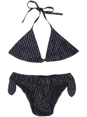 April Shower By Polder Kids - Teen Metallic Pinstripe Bikini - Kids - Cotton/lurex - 14 Yrs, Black