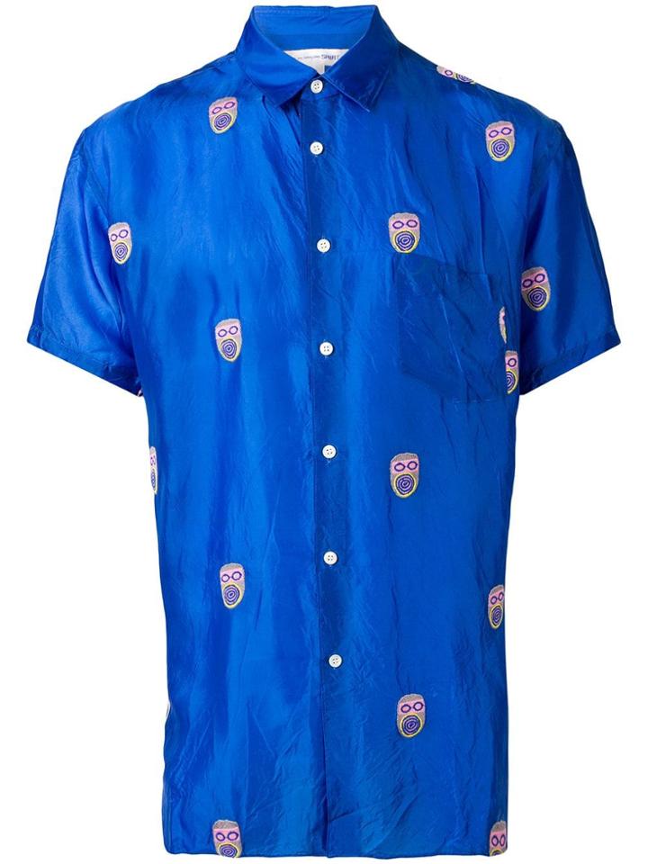 Comme Des Garçons Face Embroidered Shirt - Blue