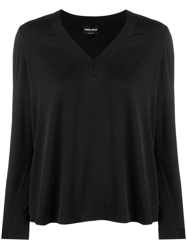 Giorgio Armani Silk V-neck Blouse - Black