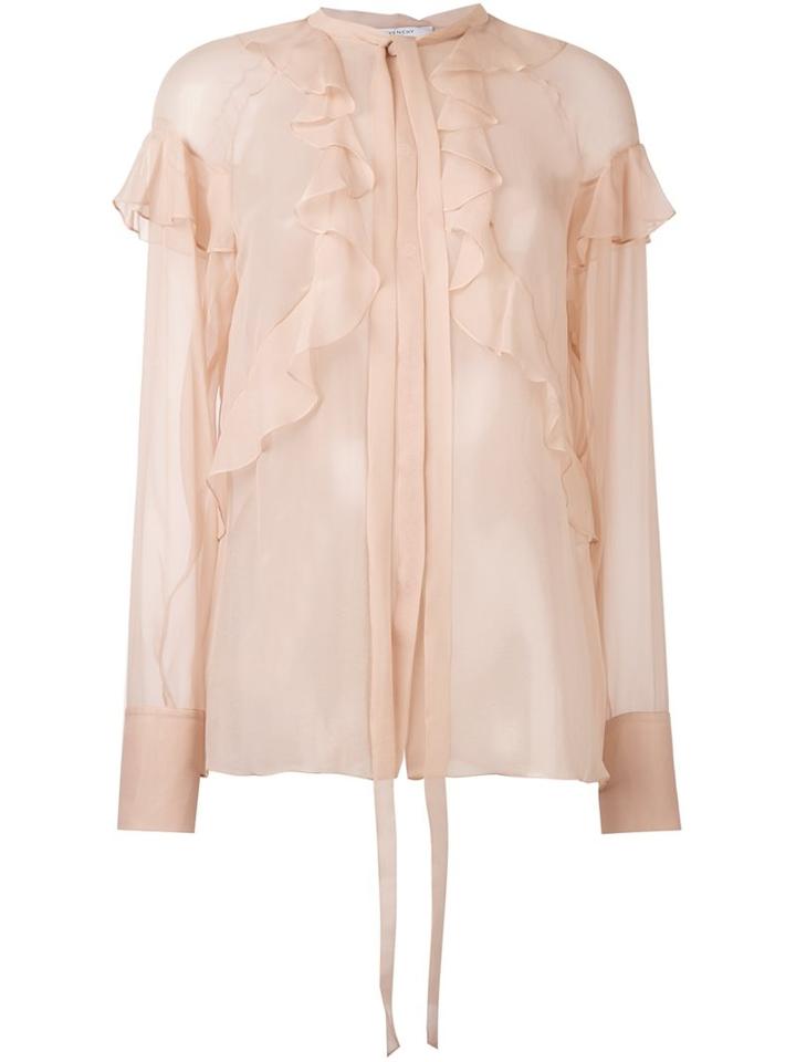 Givenchy Sheer Ruffle Detail Blouse, Women's, Size: 38, Nude/neutrals, Silk