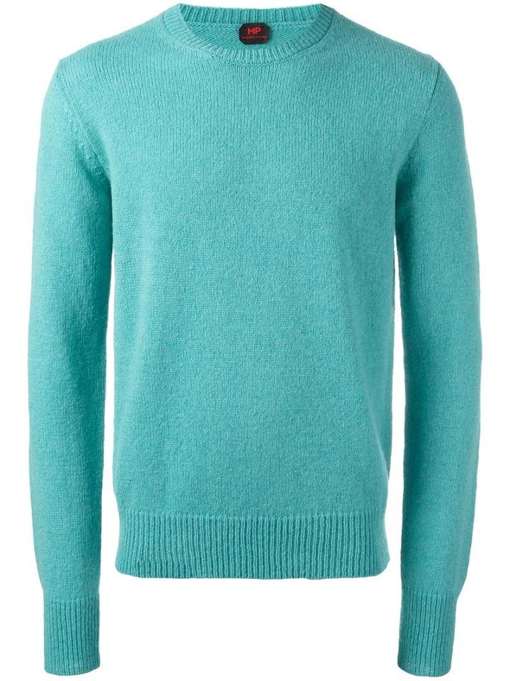 Mp Massimo Piombo Shetland Wool Classic Sweater, Men's, Size: Medium, Blue, Virgin Wool