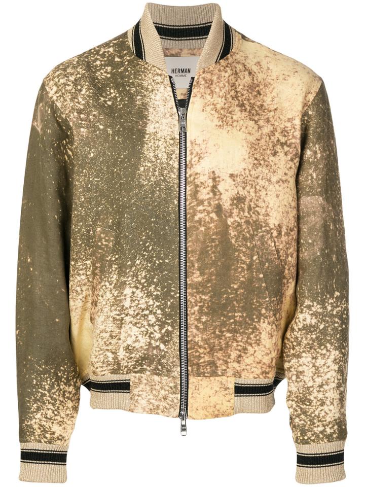 Herman Bleached Effect Bomber Jacket - Green