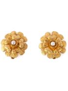 Chanel Vintage Faux Pearl Embellished Flower Earrings