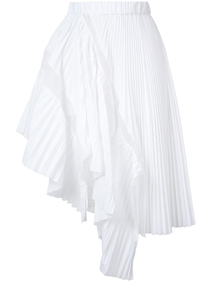 Sacai - Asymmetric Pleated Skirt - Women - Cotton/polyester/cupro - 2, White, Cotton/polyester/cupro