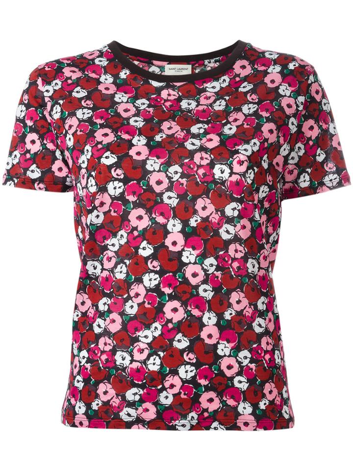 Saint Laurent Floral Print T-shirt - Pink & Purple
