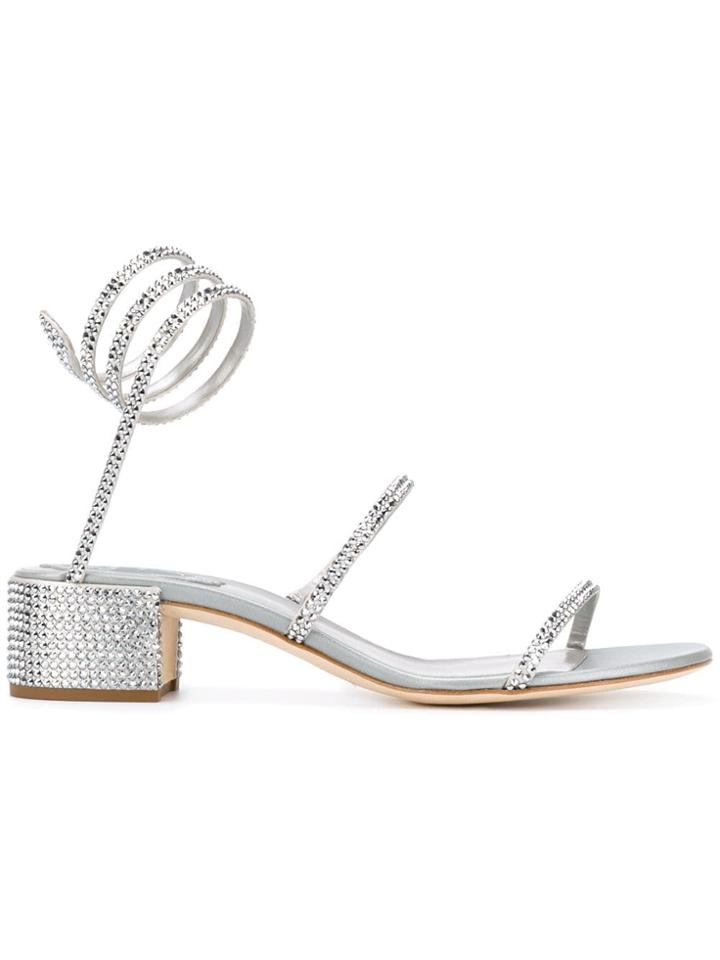 René Caovilla Studded Rhinestone Sandals - Metallic