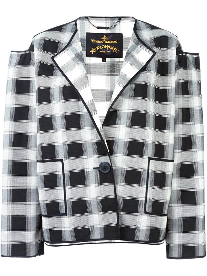 Vivienne Westwood Anglomania Grid Check Boxy Jacket, Women's, Size: Small, Black, Polyester/spandex/elastane/cotton
