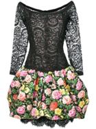 Yves Saint Laurent Vintage Floral Lace And Print Dress - Black