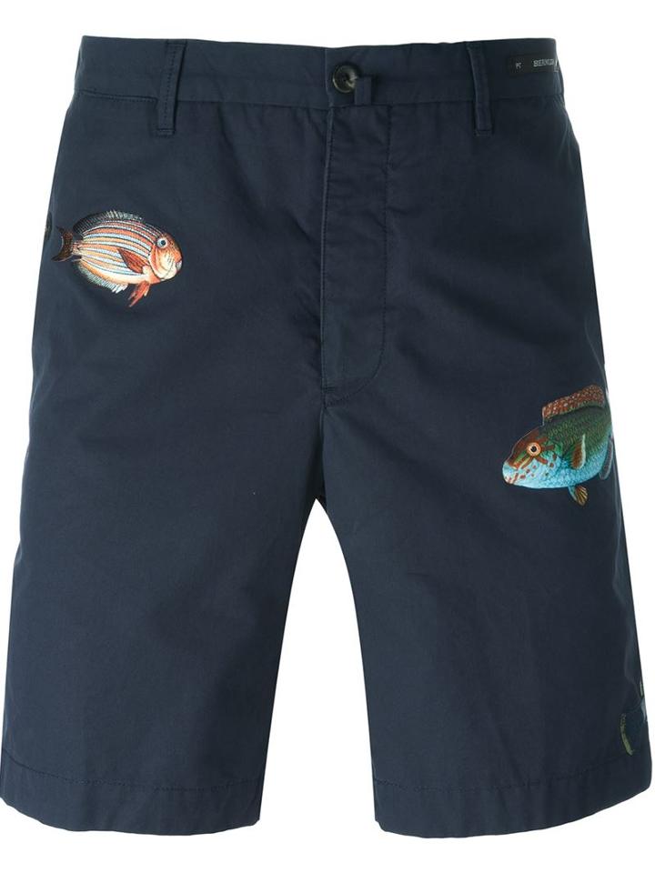 Pt01 Fish Embroidery Shorts, Men's, Size: 52, Blue, Cotton