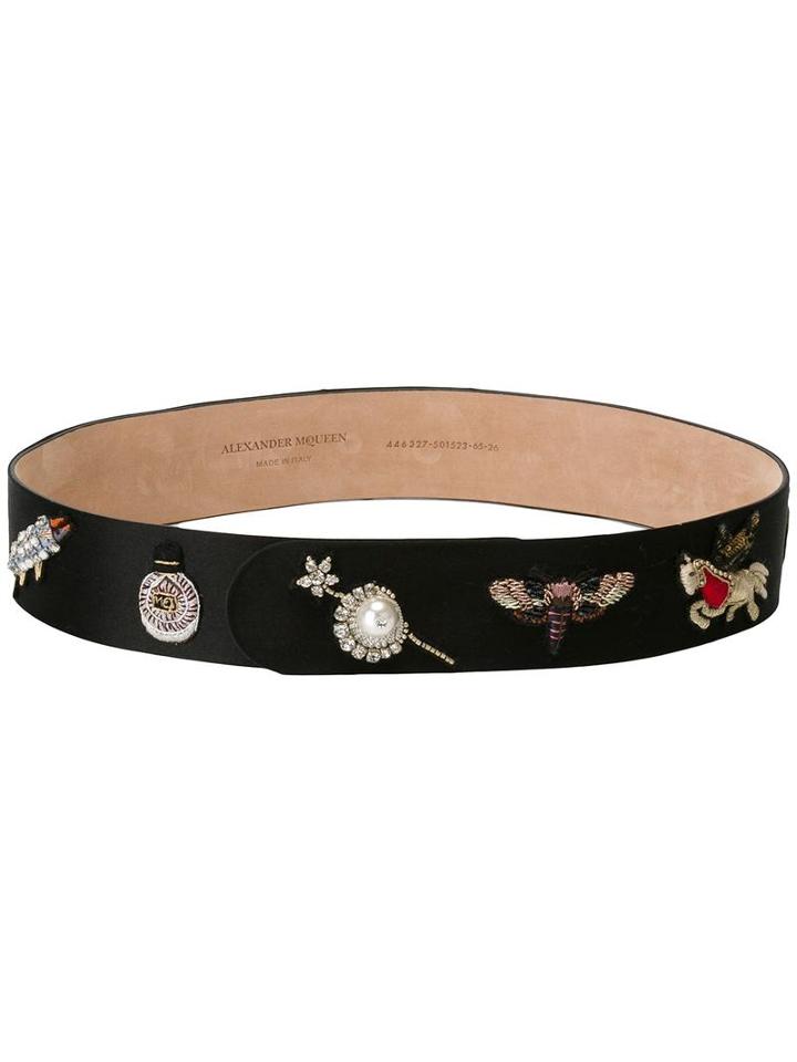 Alexander Mcqueen 'obsession' Belt, Women's, Size: 65, Black, Silk/viscose