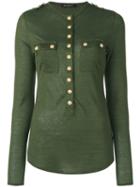 Balmain Button-up Knitted Top, Women's, Size: 36, Green, Linen/flax/viscose