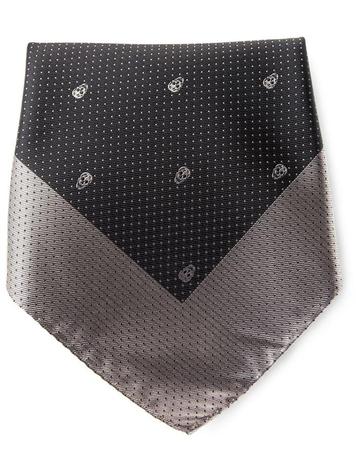 Alexander Mcqueen Skull And Dot Embroidered Pocket Scarf, Men's, Black, Silk