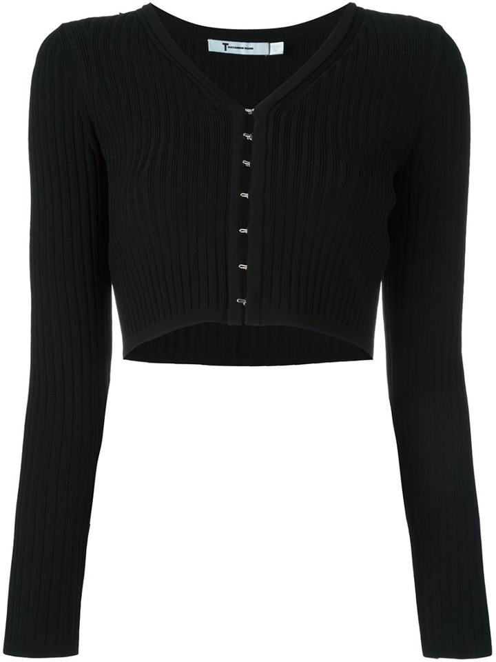 T By Alexander Wang Stripe Effect Cardigan, Women's, Size: Small, Black, Nylon/spandex/elastane/viscose