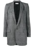 Saint Laurent Prince Of Wales Check Blazer, Women's, Size: 34, Grey, Wool/lamb Skin/cotton/silk