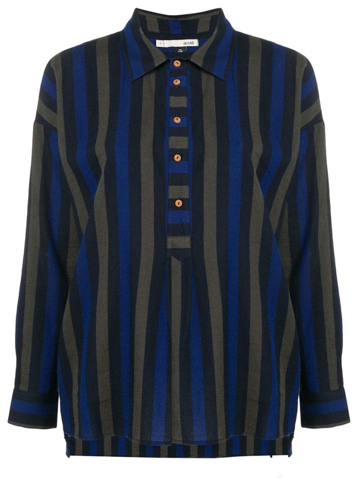 Acoté Striped Henley Blouse - Blue