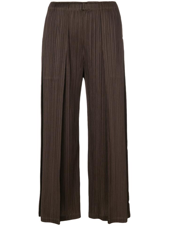 Pleats Please By Issey Miyake Cropped Palazzo Trousers - Brown