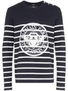 Balmain Striped Logo-print Long-sleeved Cotton T-shirt - Blue