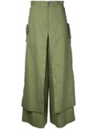 G.v.g.v. - Lace Up Layered Wide Trousers - Women - Cotton/nylon - 36, Green, Cotton/nylon