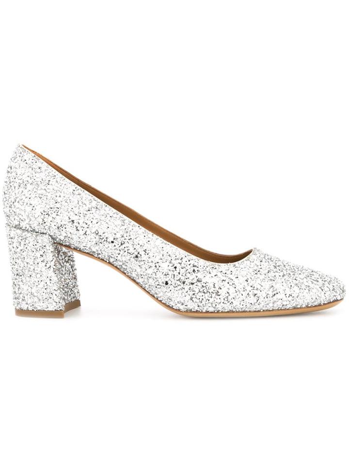 Mansur Gavriel Glitter Square Toe Pumps - Silver