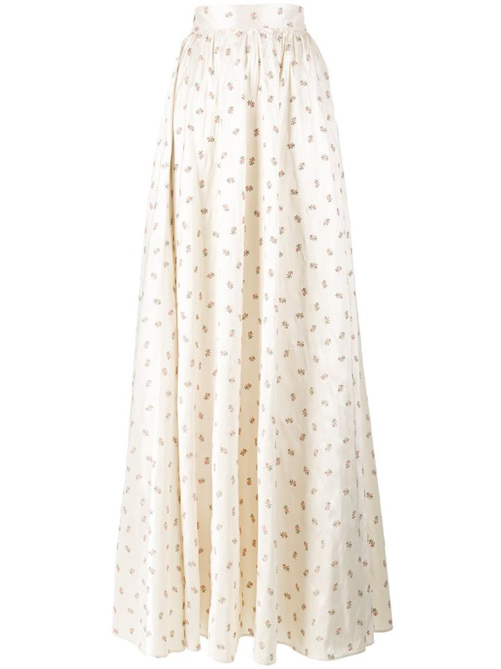Ronald Van Der Kemp Floral Embroidered Full Length Skirt - Nude &