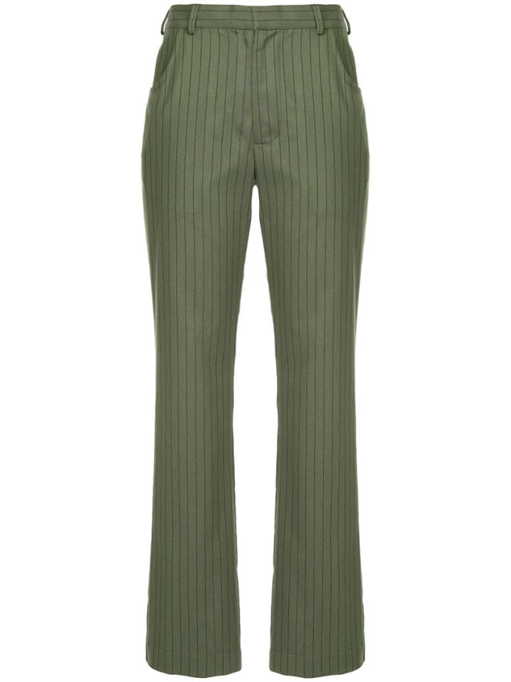 Matin Pinstripe Straight Trousers - Green